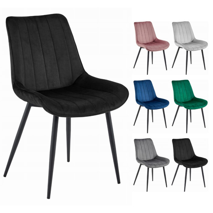 Krzesło EXILLES, czarne aksamitne tapicerowane, metalowe nogi, wymiary 54x88x60 cm, do salonu, jadalni, sypialni, 6 sztuk, obciążenie do 110 kg - obrazek 3