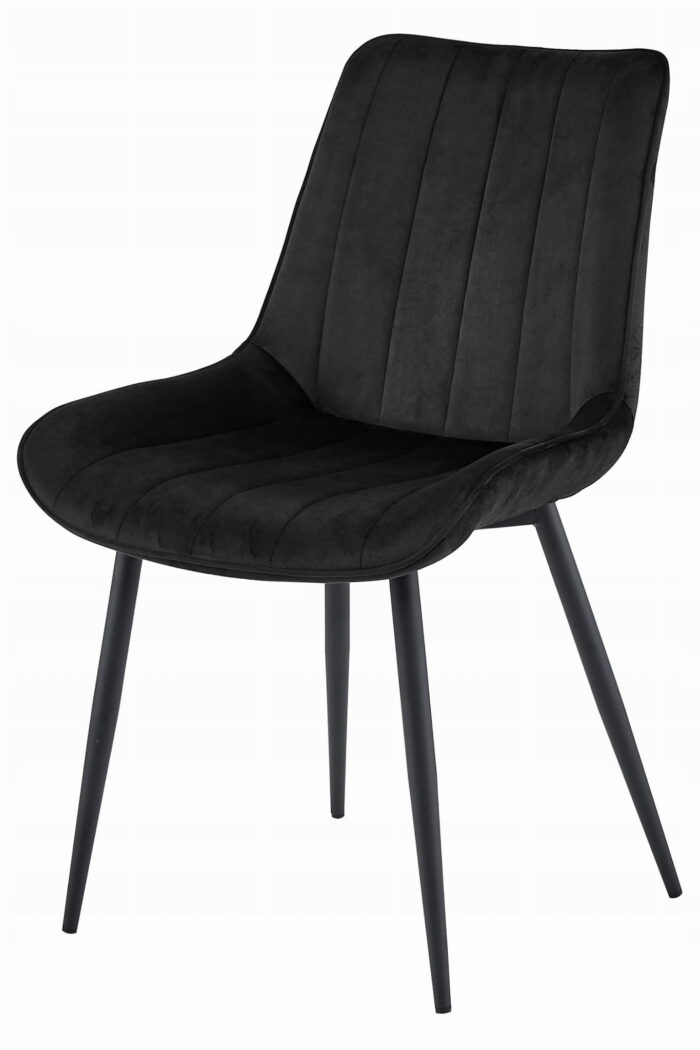 Krzesło EXILLES, czarne aksamitne tapicerowane, metalowe nogi, wymiary 54x88x60 cm, do salonu, jadalni, sypialni, 6 sztuk, obciążenie do 110 kg - obrazek 7