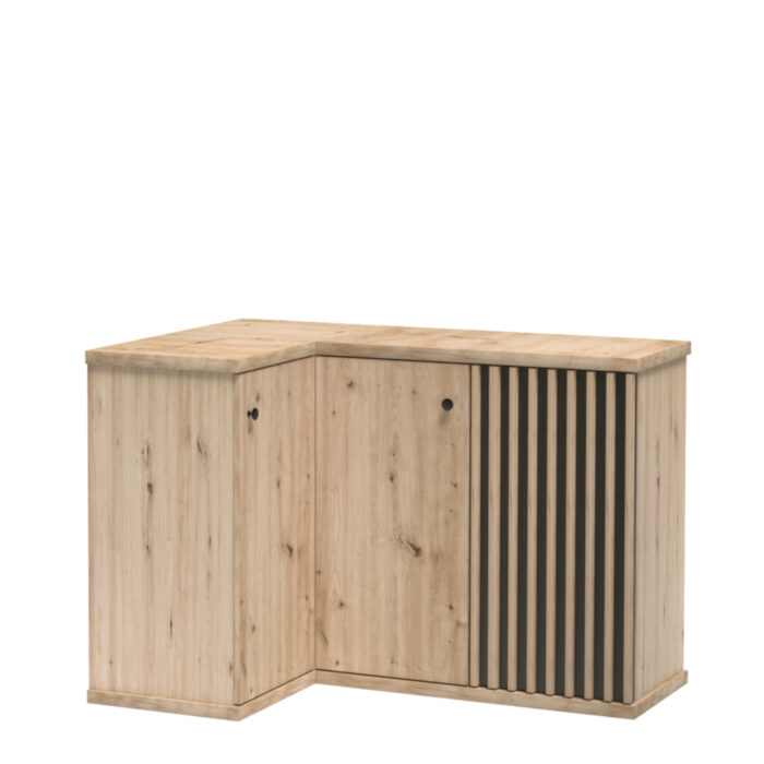 Komoda Narożna NASKUP - Dąb - Lamele - 123 x 86 x 41 cm - obrazek 1