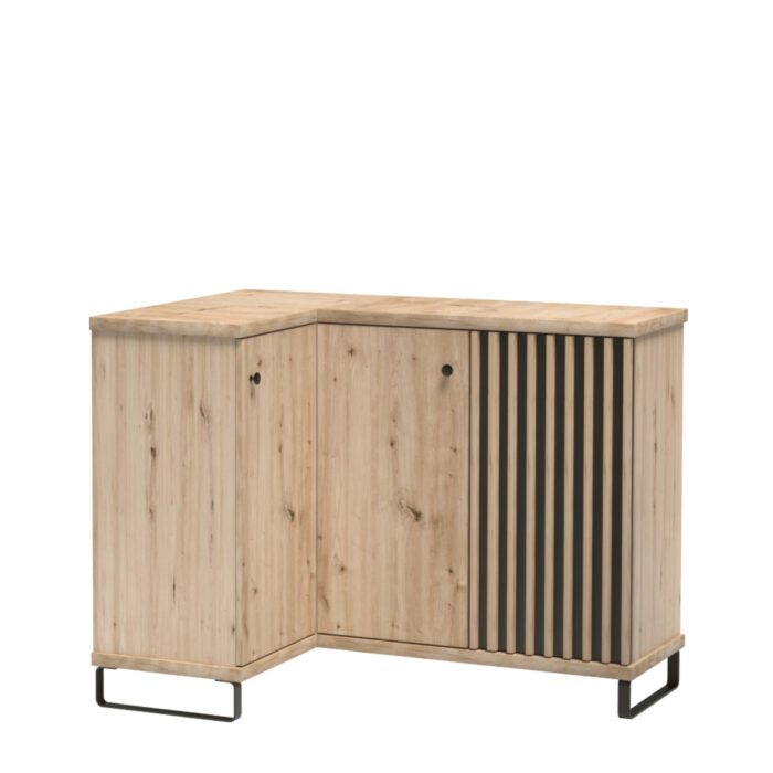 Komoda Narożna NASKUP - Dąb - Lamele - Metalowe Nogi - 123 x 86 x 41 cm - obrazek 1