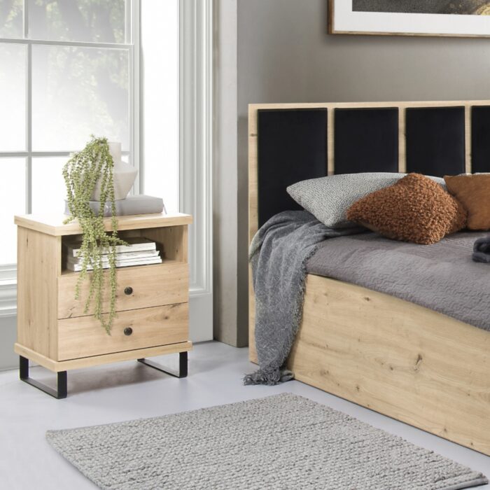 Nightstand NAKUSP - Oak - Drawers - Metal Legs - 48 x 50 x 41 cm - obrazek 2