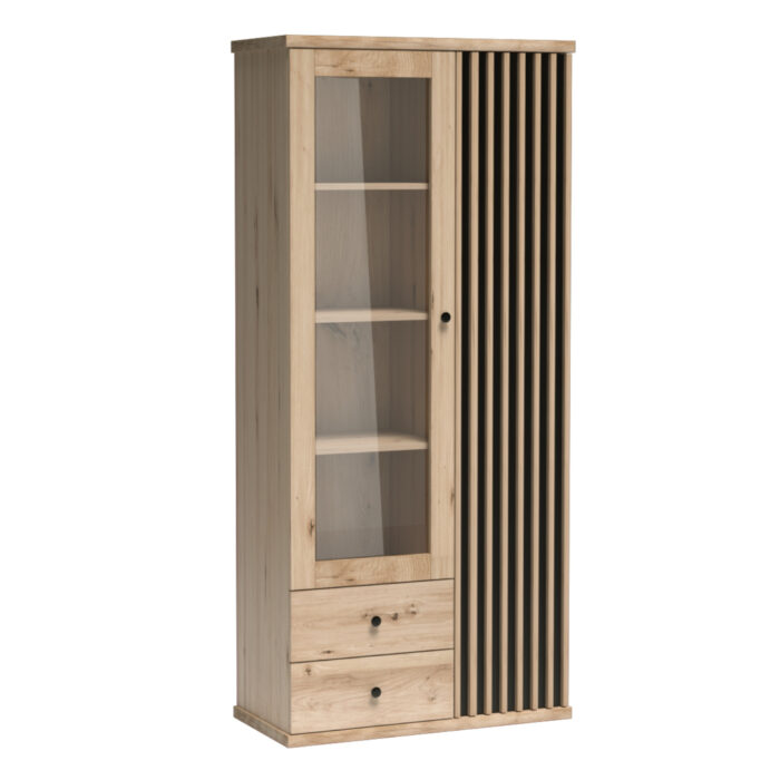 NAKUSPJAR000016_00.jpg Witryna Stojąca NAKUSP - Dąb - Lamele - Szuflady - 87 x 191 x 41 cm - obrazek 1