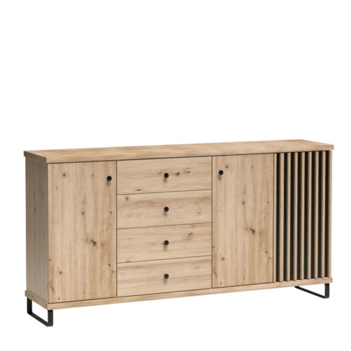 Komoda NASKUP - Dąb - Lamele - Szuflady - Metalowe Nogi - 183 x 86 x 41 cm - obrazek 1