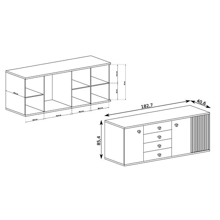 Komoda NASKUP - Dąb - Lamele - Szuflady - Metalowe Nogi - 183 x 86 x 41 cm - obrazek 2