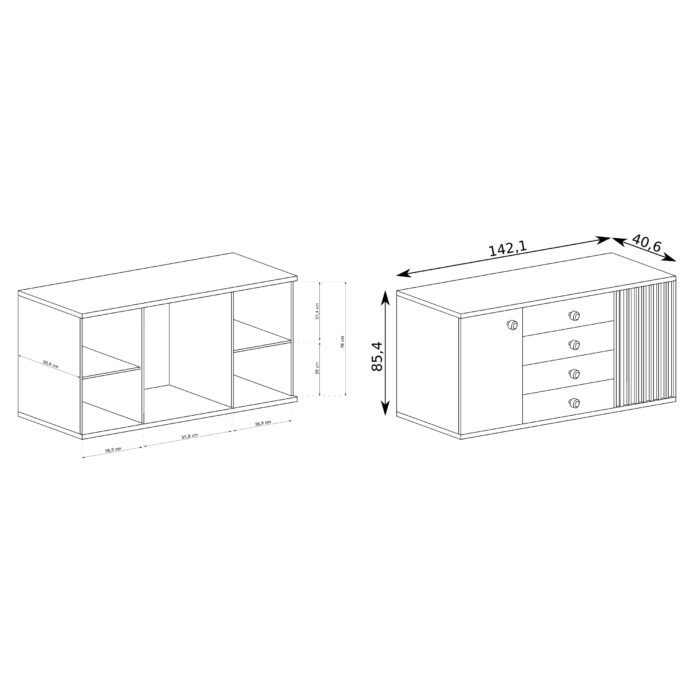 Komoda NASKUP - Dąb - Lamele - Szuflady - Metalowe Nogi - 143 x 86 x 41 cm - obrazek 3