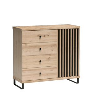 Komoda NASKUP - Dąb - Lamele - Szuflady - Metalowe Nogi - 102 x 86 x 41 cm