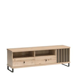 Szafka RTV NAKUSP - Dąb - Lamele - Szuflady - Metalowe Nogi - 161 x 44 x 41 cm