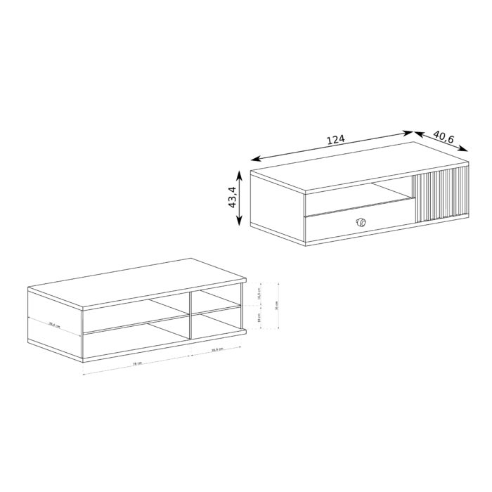 Szafka pod Telewizor NAKUSP - Dąb - Lamele - Szuflada - Metalowe Nogi - 124 x 44 x 41 cm - obrazek 3