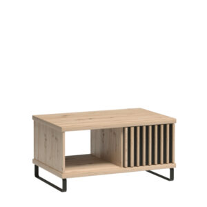 Stolik Kawowy NAKUSP - Dąb - Lamele - Metalowe Nogi - 90 x 36 x 58 cm