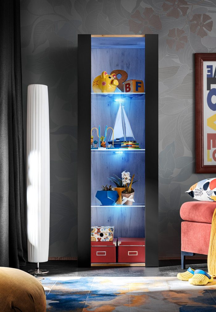 Witryna Tivoli, Czarny/Wotan Oświetlenie LED Niebieskie - obrazek 8