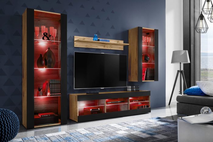 Zestaw Mebli RTV Tivoli Medio, Czarny/Wotan Oświetlenie LED RGB - obrazek 2