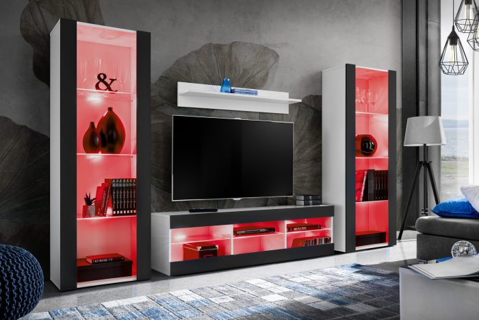 Zestaw Mebli RTV Tivoli Grande, Czarny/Biały Oświetlenie LED RGB - obrazek 2