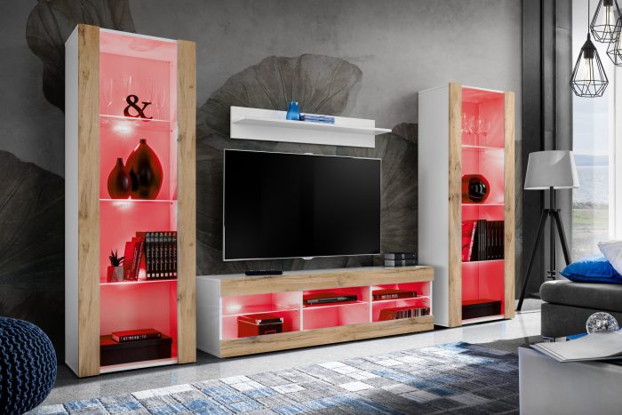 Zestaw Mebli RTV Tivoli Grande, Wotan/Biały Oświetlenie LED RGB - obrazek 2