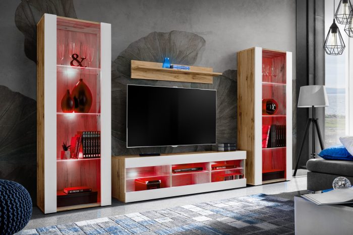 Zestaw Mebli RTV Tivoli Grande, Biały/Wotan Oświetlenie LED RGB - obrazek 2