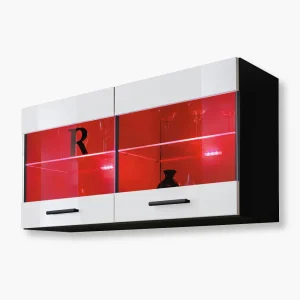 Witryna Półka Wisząca Savona, Biały/Czarny Oświetlenie LED RGB