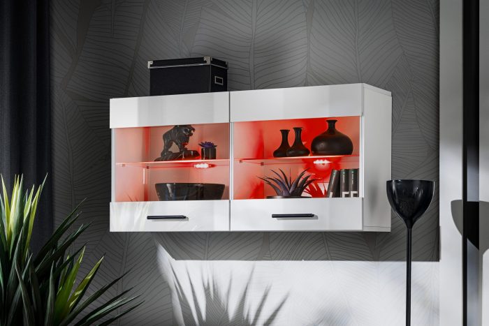 Witryna Półka Wisząca Savona, Biały/Biały Oświetlenie LED RGB - obrazek 2