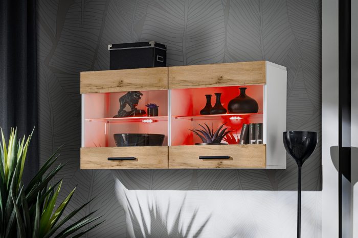 Witryna Półka Wisząca Savona, Wotan/Biały Oświetlenie LED RGB - obrazek 2