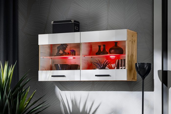 Witryna Półka Wisząca Savona, Biały/Wotan Oświetlenie LED RGB - obrazek 2