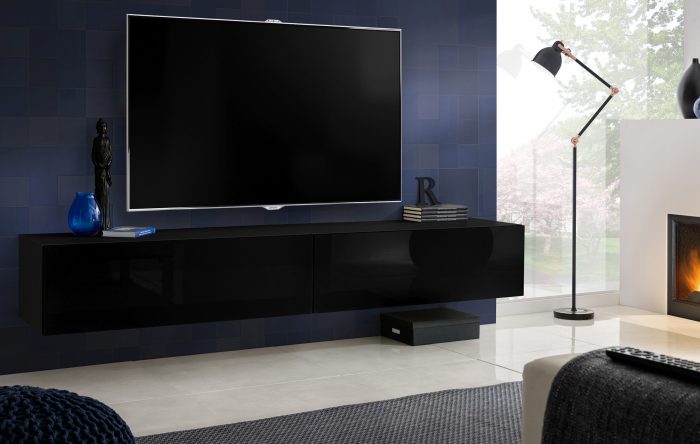 Wisząca Szafka RTV Loreto, Czarny/Czarny - obrazek 2