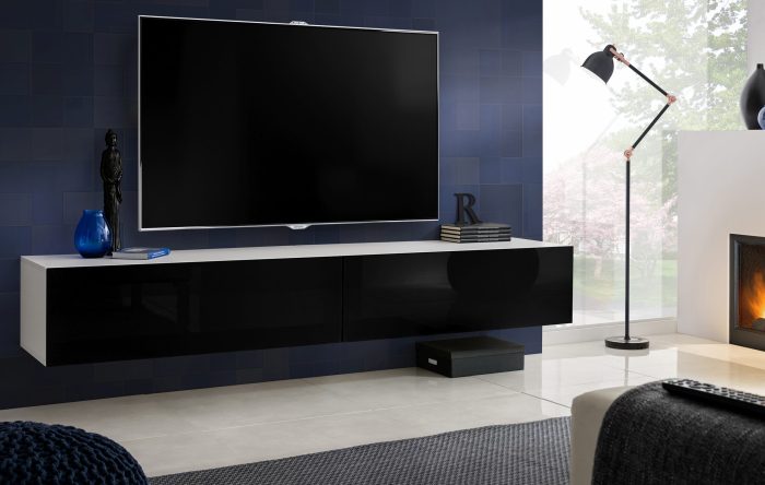 Wisząca Szafka RTV Loreto, Czarny/Biały - obrazek 2