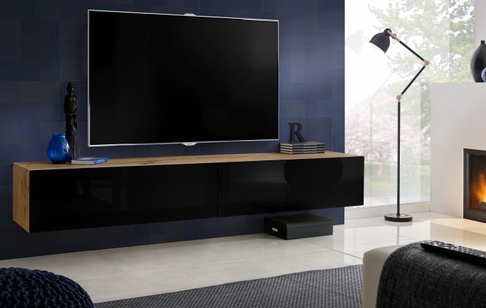 Wisząca Szafka RTV Loreto, Czarny/Wotan - obrazek 2