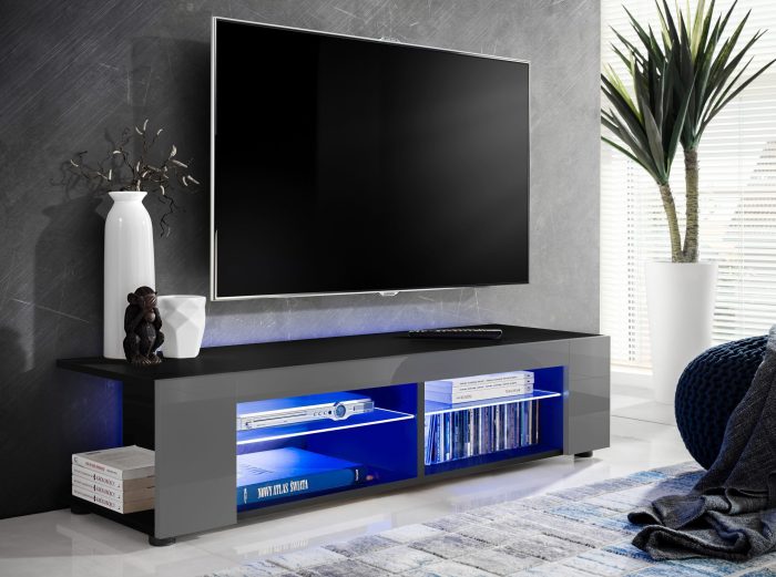 Szafka RTV T37, czarna/szara - obrazek 2