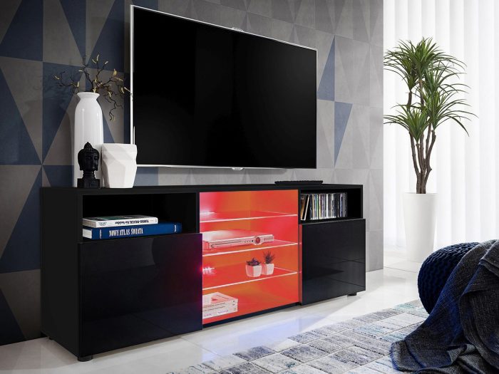 Szafka RTV Urbino, Czarny/Czarny Oświetlenie LED RGB - obrazek 2