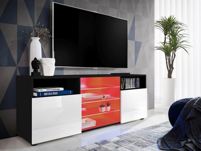 Szafka RTV Urbino, Biały/Czarny Oświetlenie LED RGB - obrazek 2