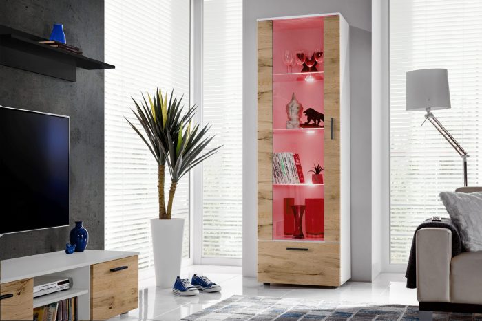 Witryna Stojąca Alessandria, Biały/Wotan Oświetlenie LED RGB - obrazek 4