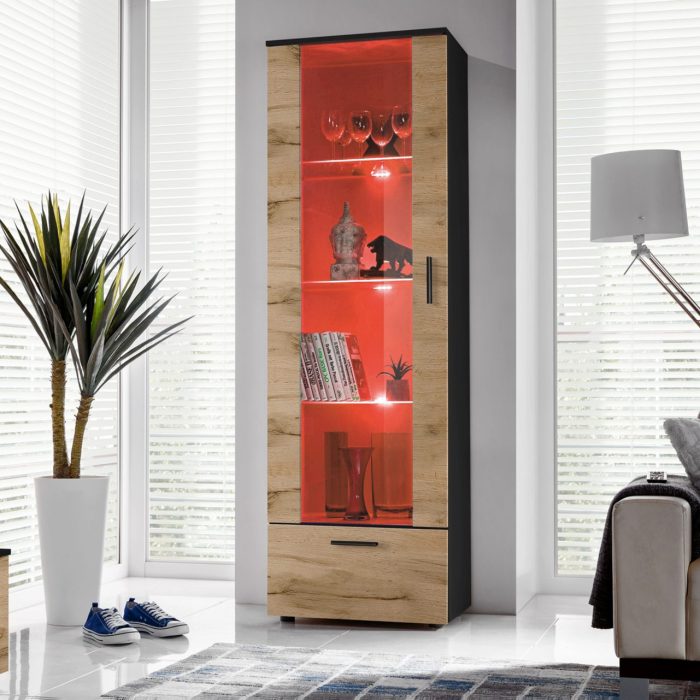 Witryna Stojąca Alessandria, Wotan/Czarny Oświetlenie LED RGB - obrazek 2