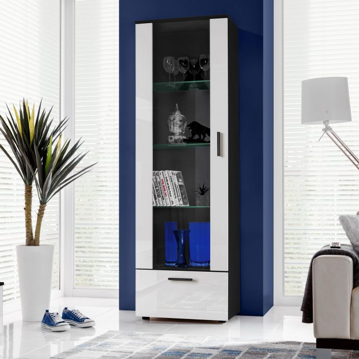 Witryna Stojąca Alessandria, Biały/Czarny - obrazek 2