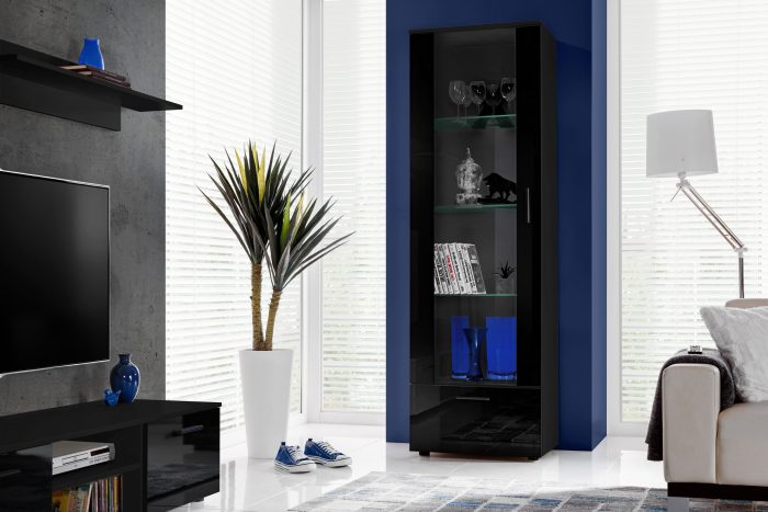 Witryna Stojąca Alessandria, Czarny/Czarny - obrazek 4