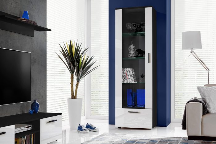 Witryna Stojąca Alessandria, Biały/Czarny - obrazek 4