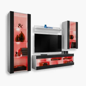 Zestaw Mebli RTV Tivoli Medio, Czarny/Biały Oświetlenie LED RGB