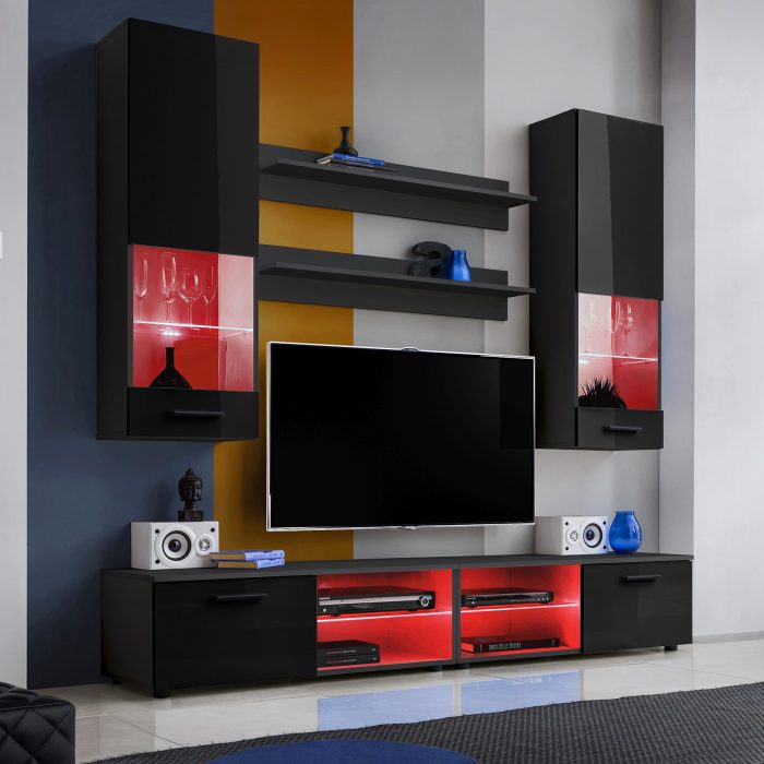 Zestaw Mebli RTV Varallo, Czarny/Czarny Oświetlenie LED RGB - obrazek 2