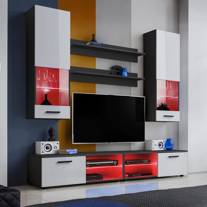 Zestaw Mebli RTV Varallo, Biały/Czarny Oświetlenie LED RGB - obrazek 2