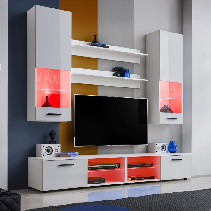 Zestaw Mebli RTV Varallo, Biały/Biały Oświetlenie LED RGB - obrazek 2