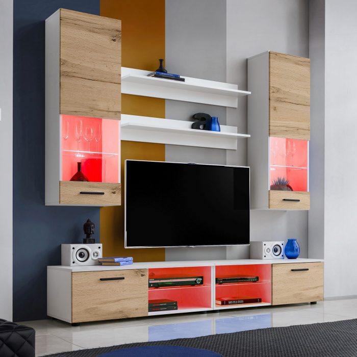 Zestaw Mebli RTV Varallo, Wotan/Biały Oświetlenie LED RGB - obrazek 2