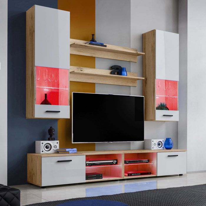 Zestaw Mebli RTV Varallo, Biały/Wotan Oświetlenie LED RGB - obrazek 2