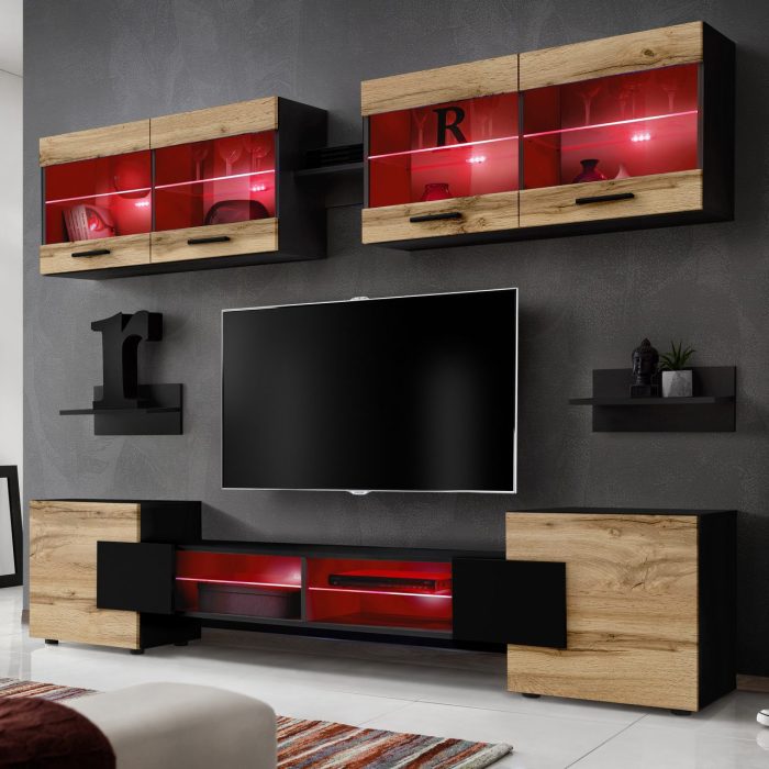 Zestaw Mebli RTV Foggia, Wotan/Czarny Oświetlenie LED RGB - obrazek 2