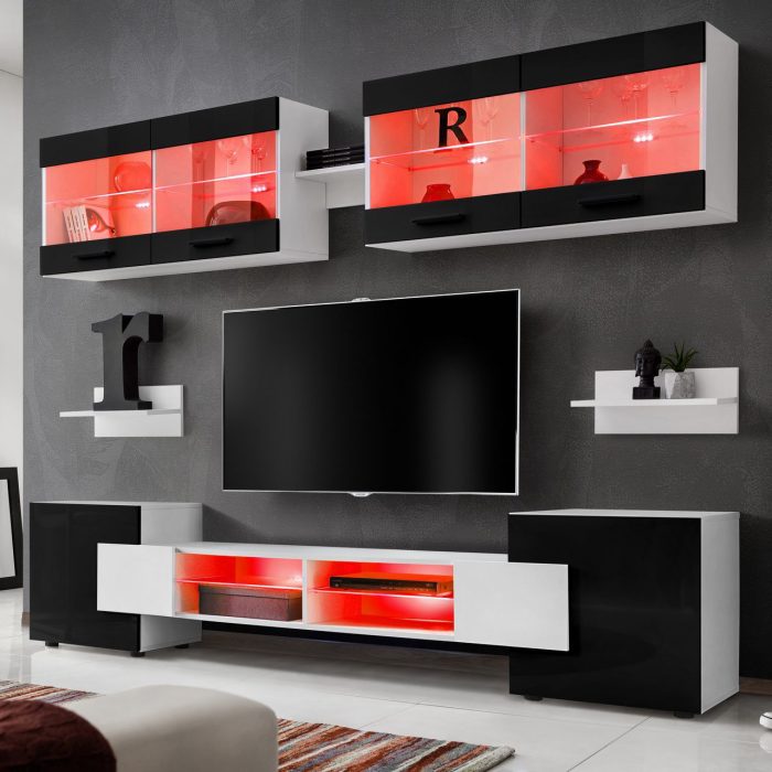 Zestaw Mebli RTV Foggia, Czarny/Biały Oświetlenie LED RGB - obrazek 2
