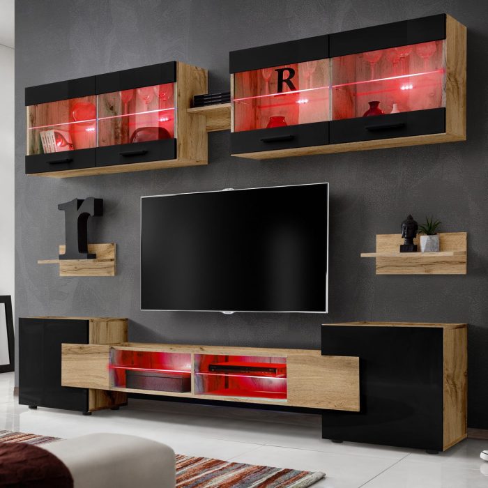 Zestaw Mebli RTV Foggia, Czarny/Wotan Oświetlenie LED RGB - obrazek 2