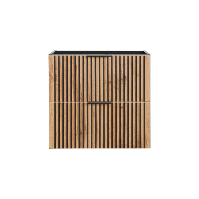 Szafka wisząca z umywalką i blatem TILO - czarny korpus - frezowane fronty w kolorze dąb Wotan - 2 szuflady - 60 x 75 x 46 cm - obrazek 6