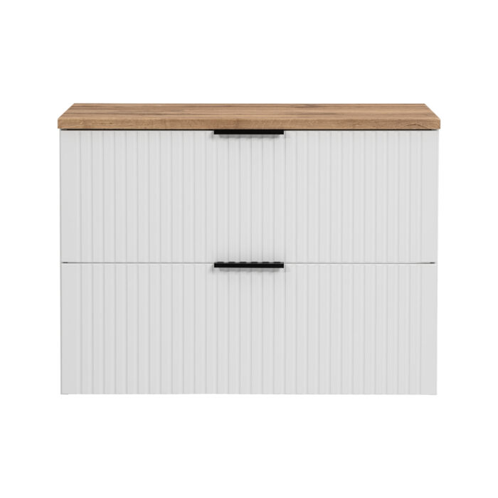 Szafka wisząca pod umywalkę z blatem ADEN - biała - blat w kolorze dąb Wotan - 2 szuflady - 80 x 60 x 46 cm - obrazek 5