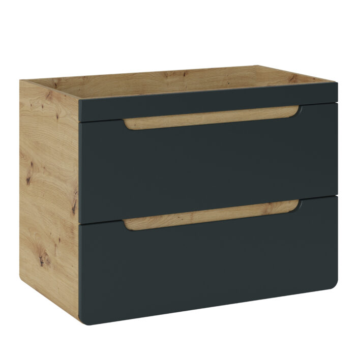 Szafka wisząca z umywalką i syfonem ARVIDA - kolor dębowy - szary front - 2 szuflady - 80 x 59 x 46 cm - obrazek 2