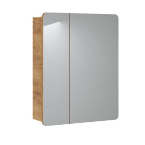 Szafka wisząca z lustrem do łazienki ARVIDA - kolor dębowy - 2 drzwi - 60 x 75 x 16 cm