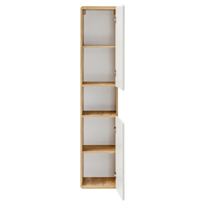 Wysoka szafka wisząca do łazienki ARVIDA - kolor dębowy - biały front - 2 drzwi - zaokrąglone rogi - 35 x 170 x 35 cm - obrazek 4
