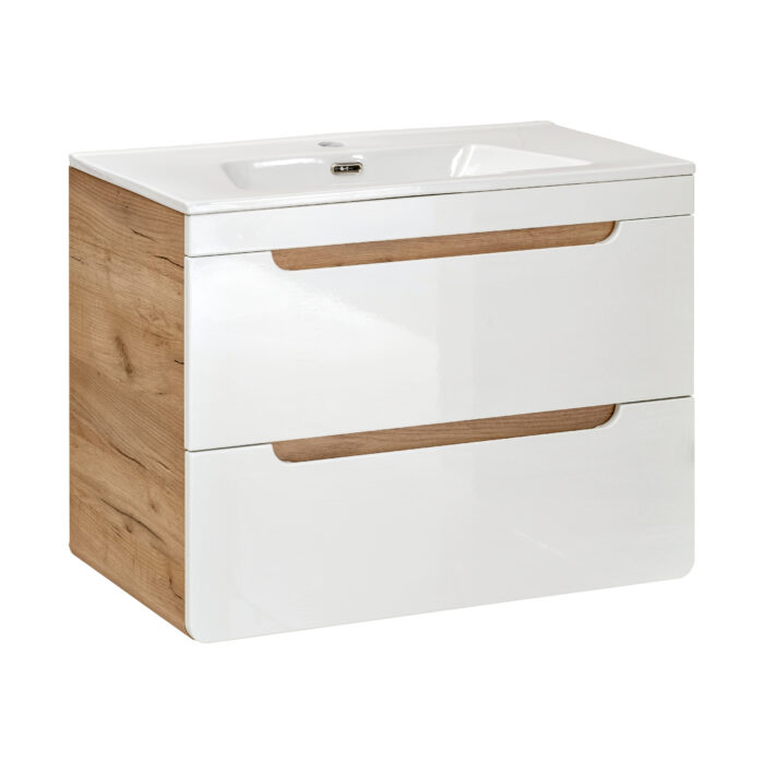 Szafka wisząca pod umywalkę ARVIDA - biała - 2 szuflady - 60 x 59 x 46 cm - obrazek 6