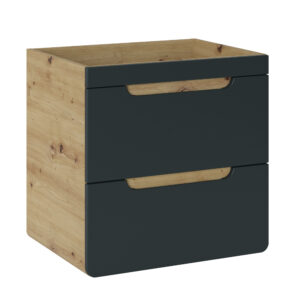Szafka wisząca pod umywalkę ARVIDA - kolor dębowy - szary front - 2 szuflady - 60 x 59 x 46 cm