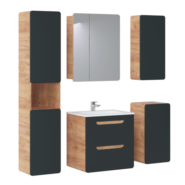 Szafka wisząca pod umywalkę ARVIDA - kolor dębowy - szary front - 2 szuflady - 60 x 59 x 46 cm - obrazek 3
